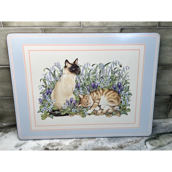 Vintage Pimpernel Garden Cats Placemats Set Of 2 Cork Back England 90s - Picture 3 of 6